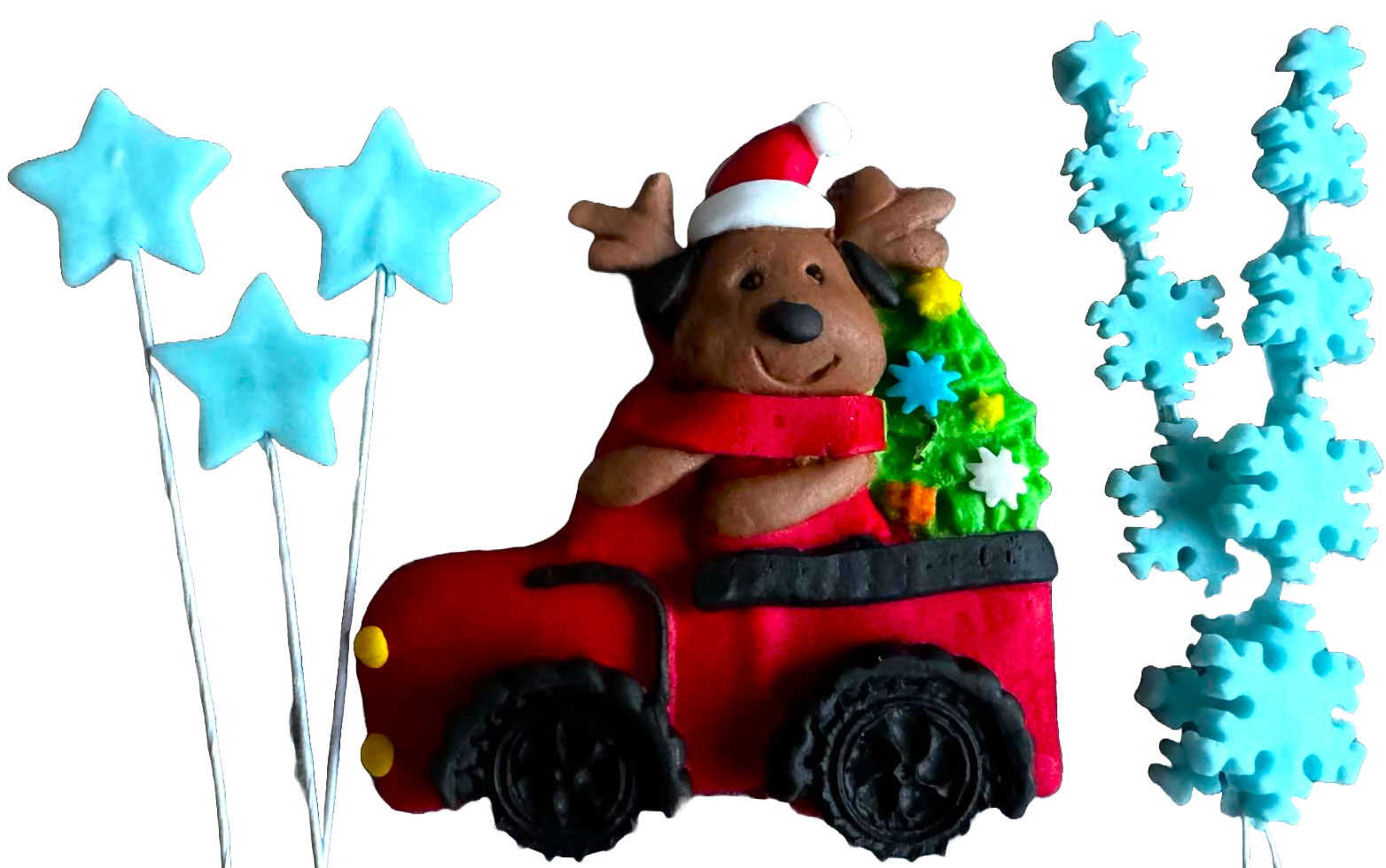 Set van 6 eetbare suikerpasta-decoraties, Kerstmis, auto, teddybeer, sterren en sneeuwvlokken Suikerpasta-decoraties Naty Shop