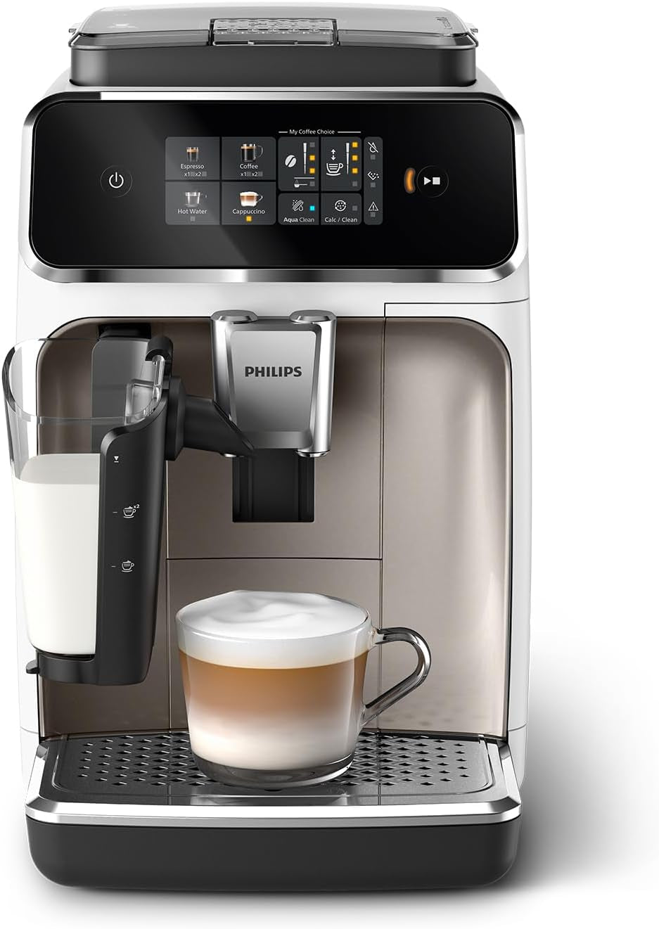 PHILIPS automatische espressomachine 2300 serie - 4 dranken, modern kleurentouchscreen, LatteGo melkbereidingssysteem, SilentBrew, 100% keramische molen, AquaClean filter. Matzwart (EP2330/10)