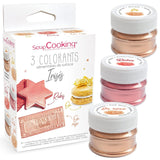 Scrapcooking - Set van 3 metalen kleurstoffen - Kleurstof: goud, rosé goud en robijn - Eetbare kleurstof voor bakken, cakes, koekjes, cakes, chocolade - 4019