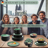 SÄNGER Greenwich | Serviesset van steengoed, 18-delig, bordenset voor 6 personen, serviesset (6 dinerborden, 6 dessertborden, 6 kommen), groen, krasbestendig, serviesgoed | DE WAARDE-COLLECTIE