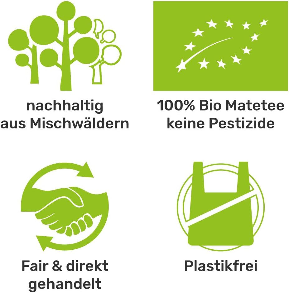 Mate Bio-theeservies ● 3 Mate-assortimenten + 2 dubbelwandige roestvrijstalen Mate-bekers + 2 bombilla's + zetinstructies (zwart)