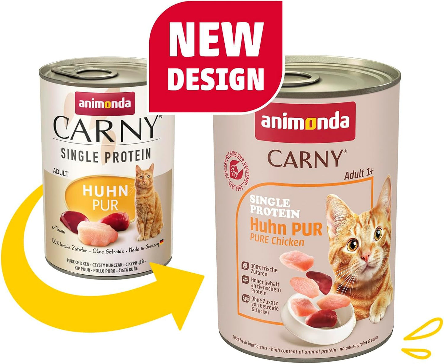 animonda Carny Adult Single Protein Pure Chicken (6 x 400g), natvoer voor volwassen katten met één enkele eiwitbron, natvoer voor volwassen katten, graanvrij en suikervrij