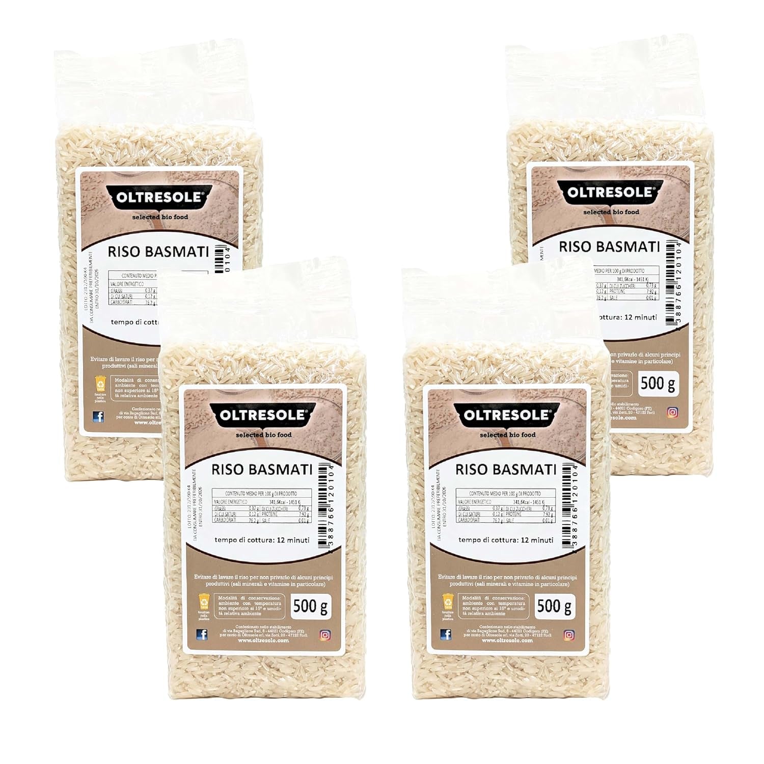 Volkoren Italiaanse rijst, vezelrijke ongeraffineerde rijst, ideaal voor creatieve rijstsalades en gezonde gerechten, vacuüm verpakt, 4 pakken x 500 g