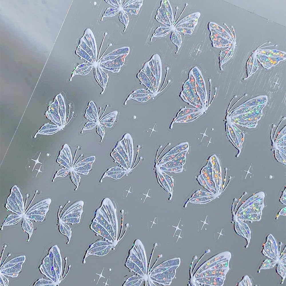Aurora Muschel Schmetterling Nagelsticker Weiß Schmetterlinge Nagelsticker Gelee Relief Butterfly Nagelaufkleber Y2K Vlinders Nagelsticker Nägel Nageldesign Nagel Zubehör Nail Art Stickers Nailart