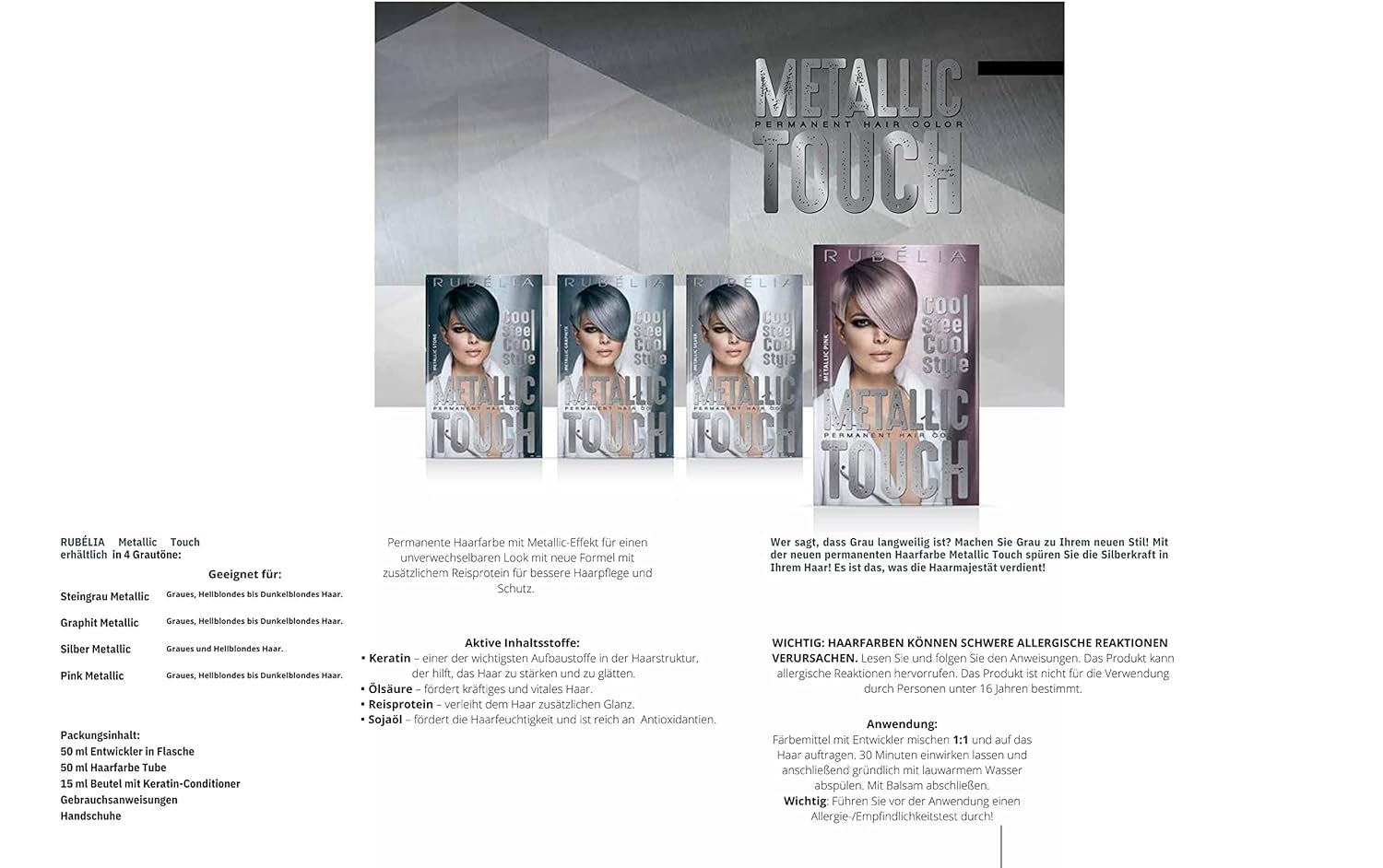 Metallic Touch permanente haarverf - Metallic Zilver, 1 pakje - 115 ml Haarverf Naty Shop