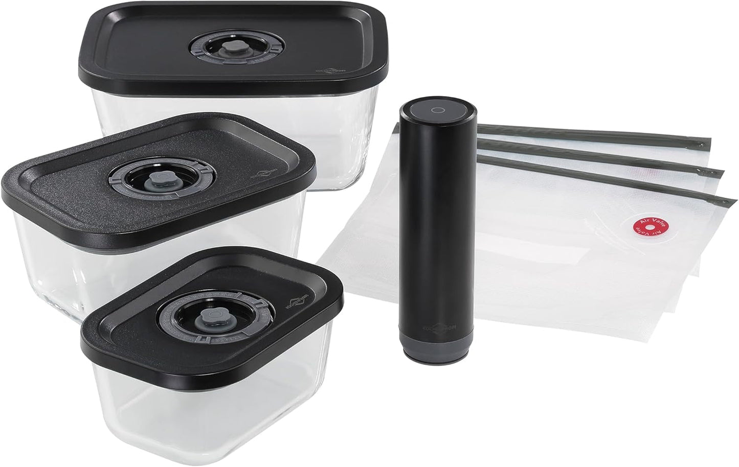 Vacuümset Küchenprofi EASYFRESH | Set van 7 stuks | 1x elektrische vacuümpomp, 1x vacuümpot S, M en L, 3x vacuümzakken 22x21 cm | borosilicaatglas, hoogwaardig kunststof | voorbereiding en bewaren Voedselbewaardozen Naty Shop Stofzuigerset 7-delig