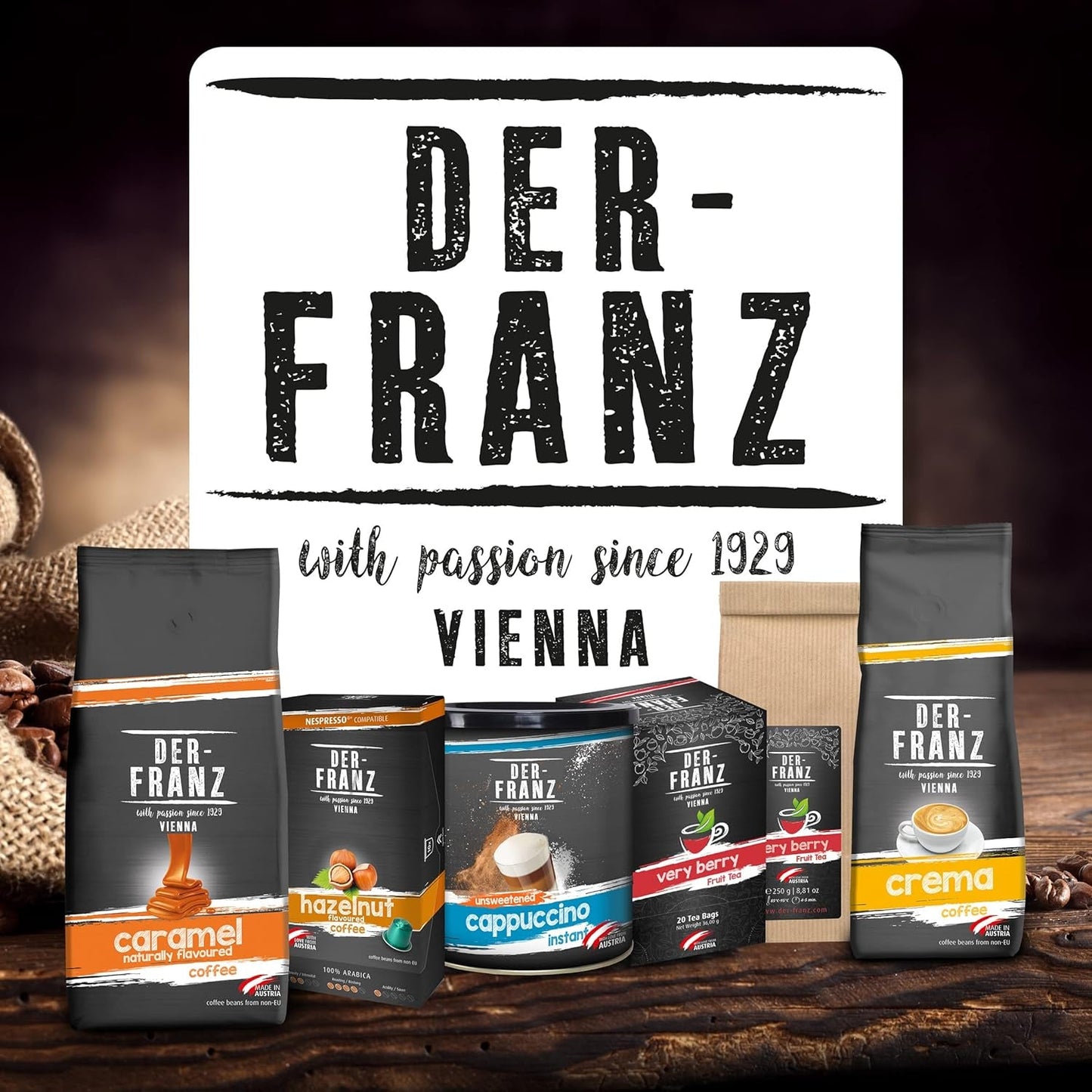 Der-Franz Nespresso-compatibele koffiecapsules, 6 x 10 capsules, karamelaroma, medium branding