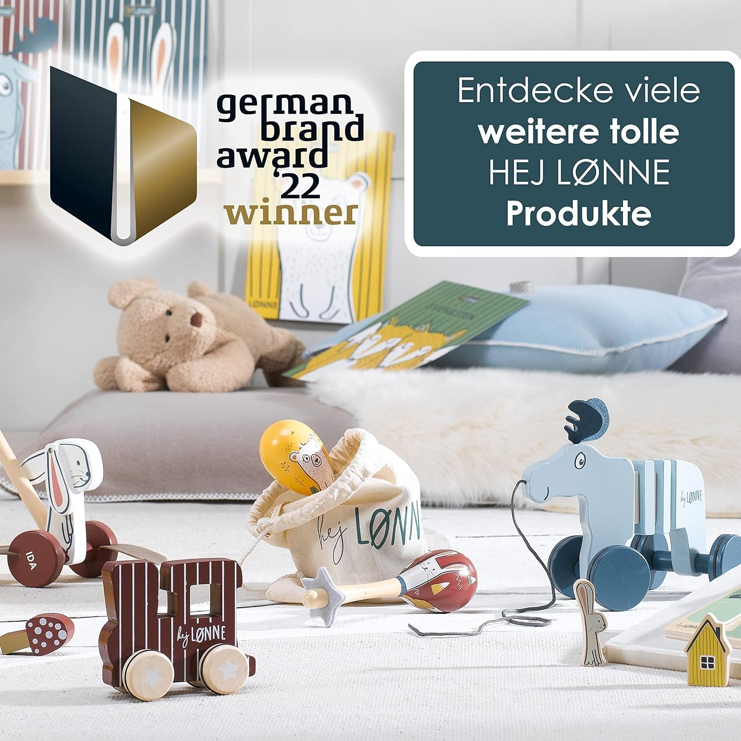 HEJ LØNNE set van 2 houten bellen - Kindermaracas - houten muziekinstrument ter bevordering van de motoriek, coördinatie en sociaal gedrag - houten bel voor kinderen - kinderspeelgoed Speelgoed Bebe Naty Shop