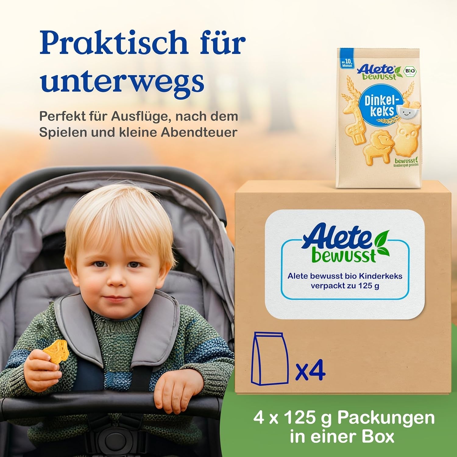 Alete Biologische Krokante Koekjes met Alac (4 x 125g) - Krokante Alac Koekjes voor baby's, palmolievrij, vanaf 10 maanden