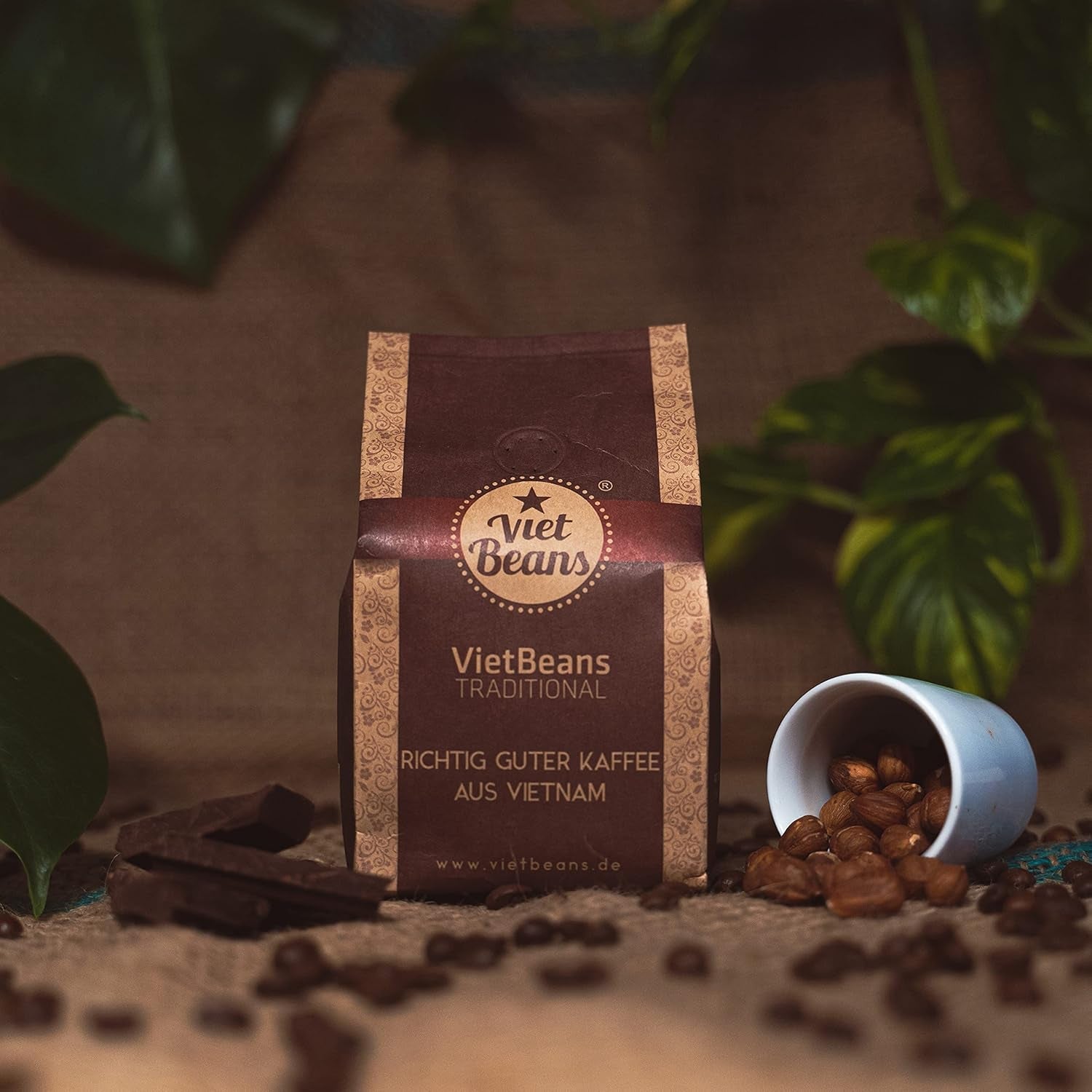 VietBeans Traditional – Ganze Kaffeebohnen – Traditionelle Trommelröstung - Hochwertiger vietnameesischer Kaffee – Geeignet für Fullyautomaten - 250g
