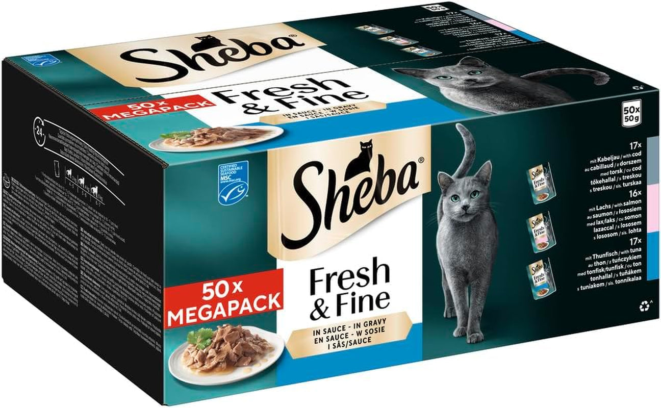 Sheba CATCARE Zak Nat Vers & FIJN (Vis) Stukjes in saus Volwassen 50g Multipack Standaard