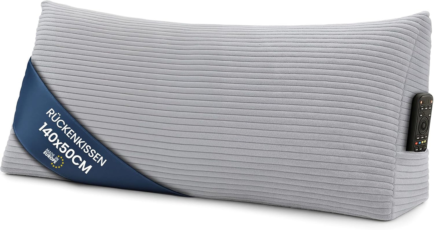 Verenkussen, rugkussen, fluwelen kussen, breedte 70 cm - leeskussen voor bed, bank en bank, groot bankkussen, muurkussen, bankkussen, leeskussen, rugsteunkussen, lichtgrijs