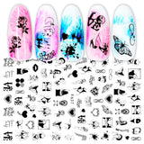 JMEOWIO Nagelsticker Geometrie 10 Blatt Nagelaufkleber Selbstklebend Schwarzes Herz Unregelmäßig Geformt Nail Art Sticker Decoratie Nageldesign Zubehör