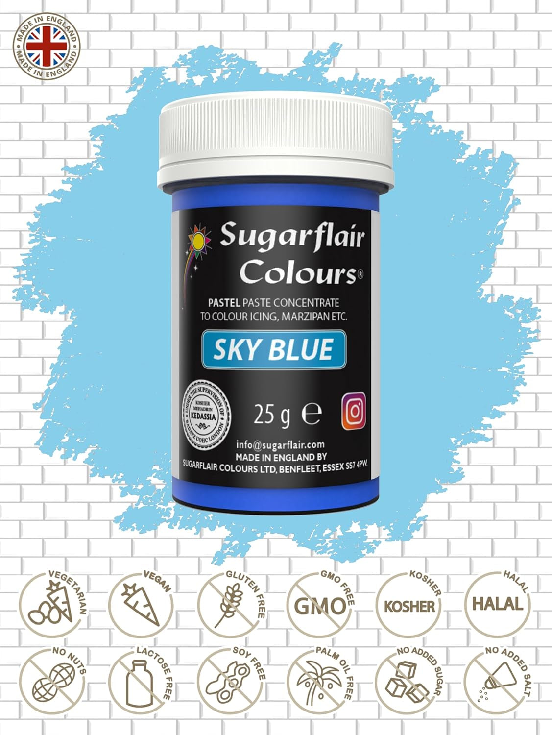 Kleurstof Sugarflair Paste Pastel Sky Blue, kleurstof voor pasta, voor fondant en marsepein, geconcentreerde kleuren Spectral - 25 g