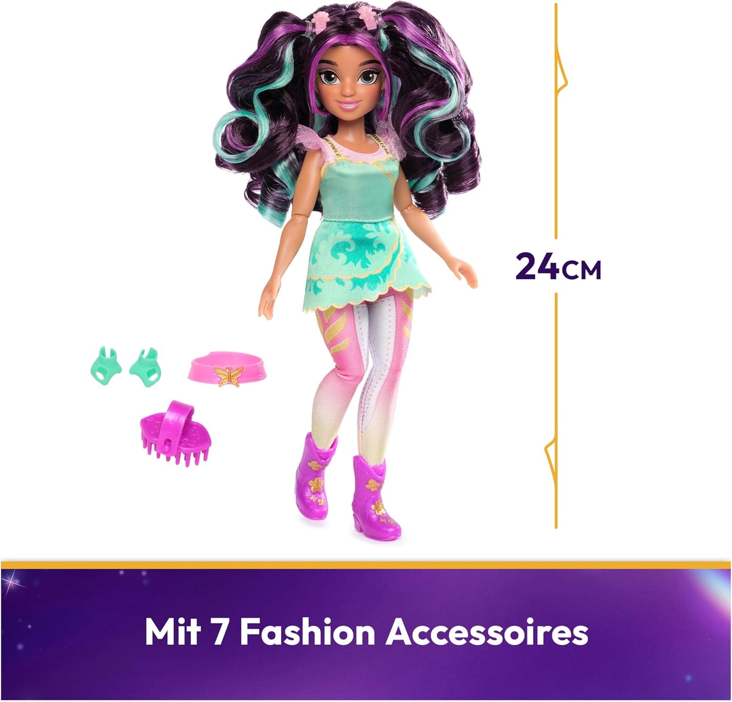 Unicorn Academy Ankleidepuppe Ava - die Original puppe uit de Netflix-serie, 24 cm groot en met 7 accessoires voor fantasievolle rollenspellen, voor kinderen vanaf 4 jaar