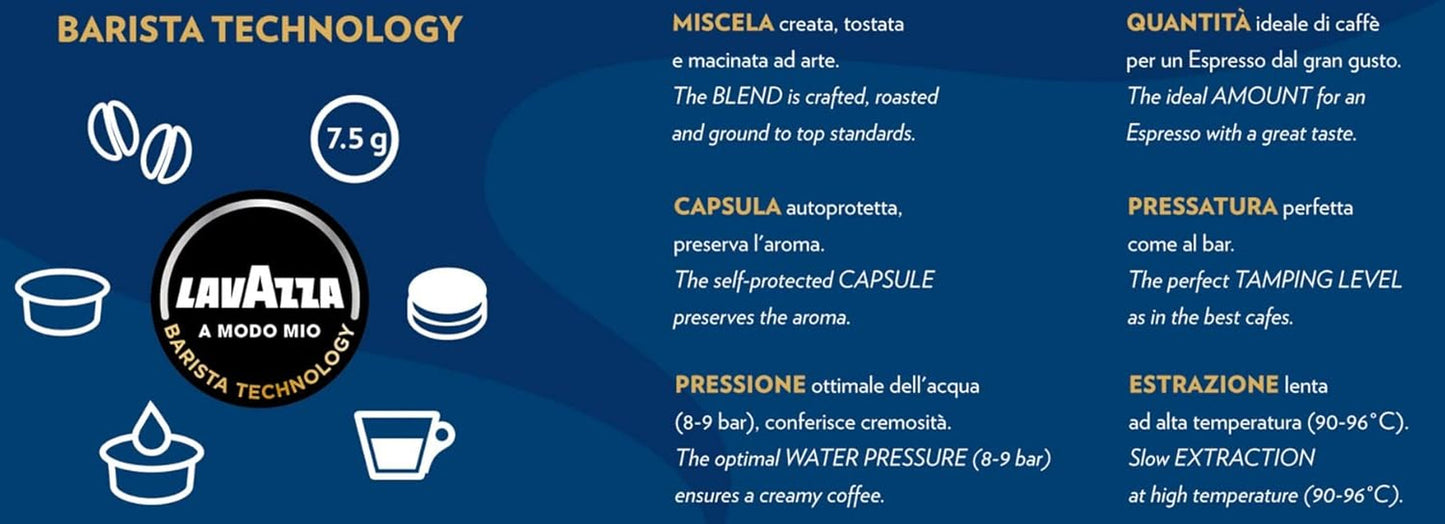 Lavazza A Modo Mio Dek Cremoso, 256 koffiecapsules, voor cafeïnevrije espresso met aromatische tonen van amandelen en canditis, 100% Arabica, intensiteit 7/13, medium gebrand, 16 pakjes