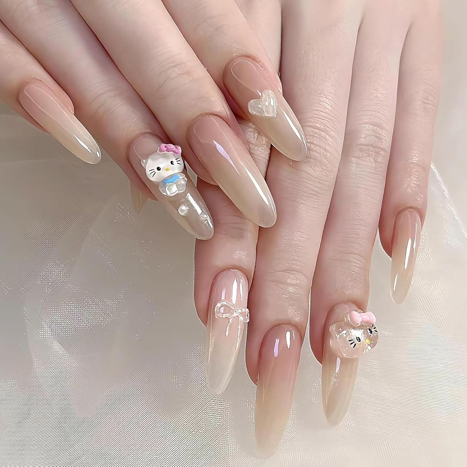 3D kattennagelstickers, nagelglitter, pailletten, harsnagelstickers, nageledelstenen, diamanten voor nagelkunst, inclusief strass nagelwasstick (kleurrijke kat)