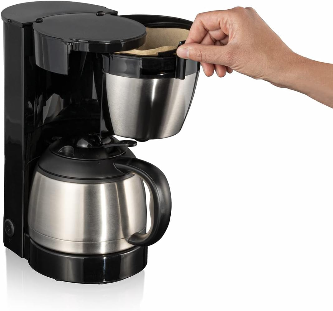 Cloer 5009 warmhoudfilter-espressomachine voor maximaal 8 kopjes 800W met geïsoleerde roestvrijstalen karaf 1x4 filterbeker zwart