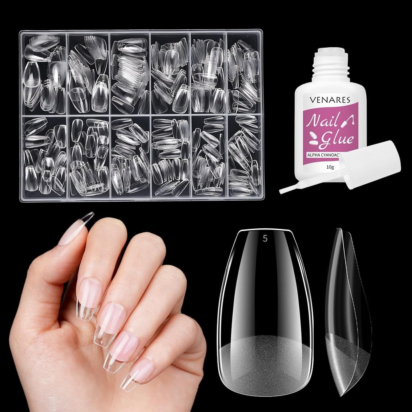 Korte Kunstnagels Ballerina 500 stuks Lijm op 12 Maten Kunstnagels Korte Zachte Gel Volledige Dekking Nageltips Voor Gelnagels Korte S