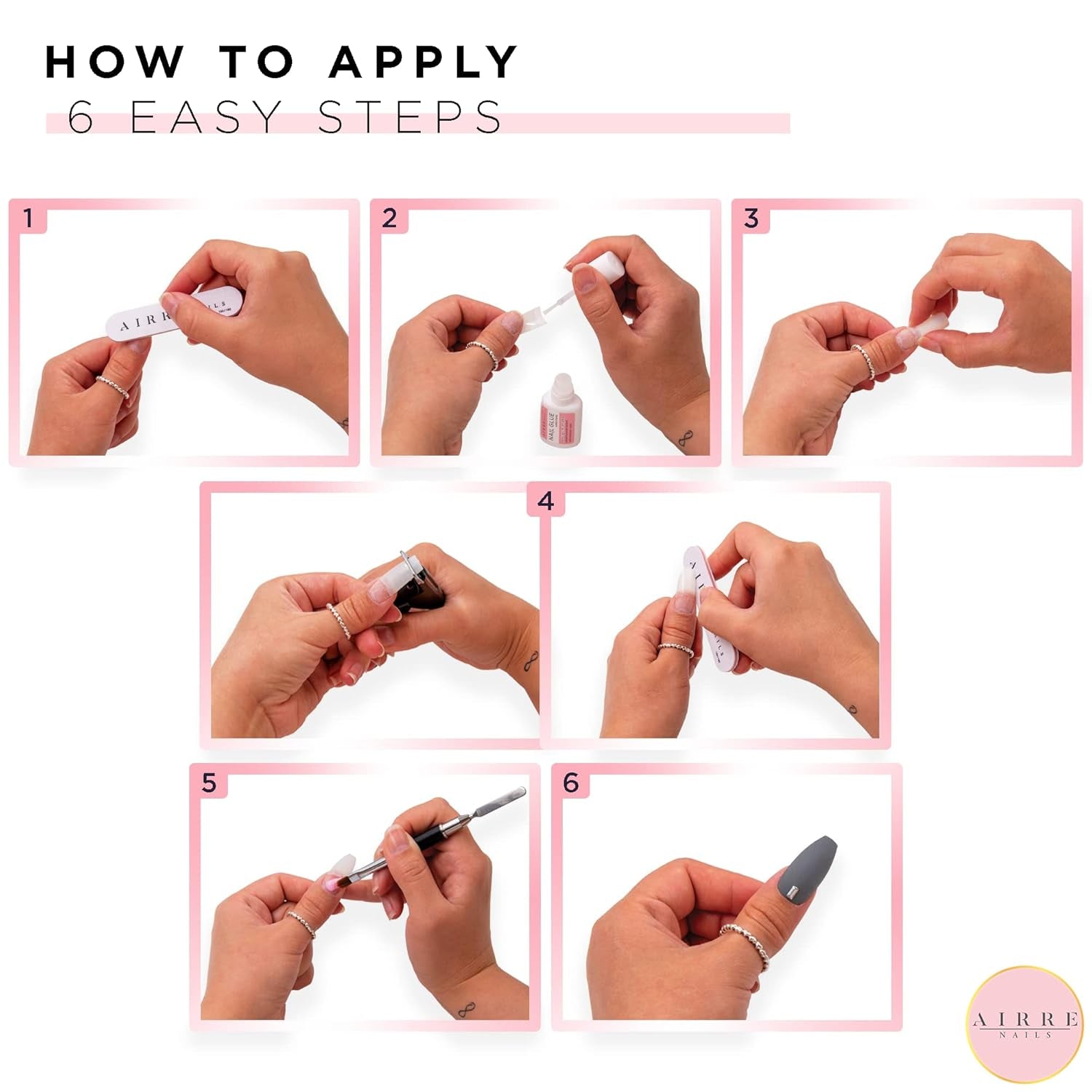 AIRRE 500 professionele gelnagels en 3 vijlen per doos - (10 maten) Franse halve maan kunstnagels, salon- en thuisgebruik, knippen, vijlen en vormgeven, UV/LED-gel, nagellak en nagelkunst (natuurlijk)
