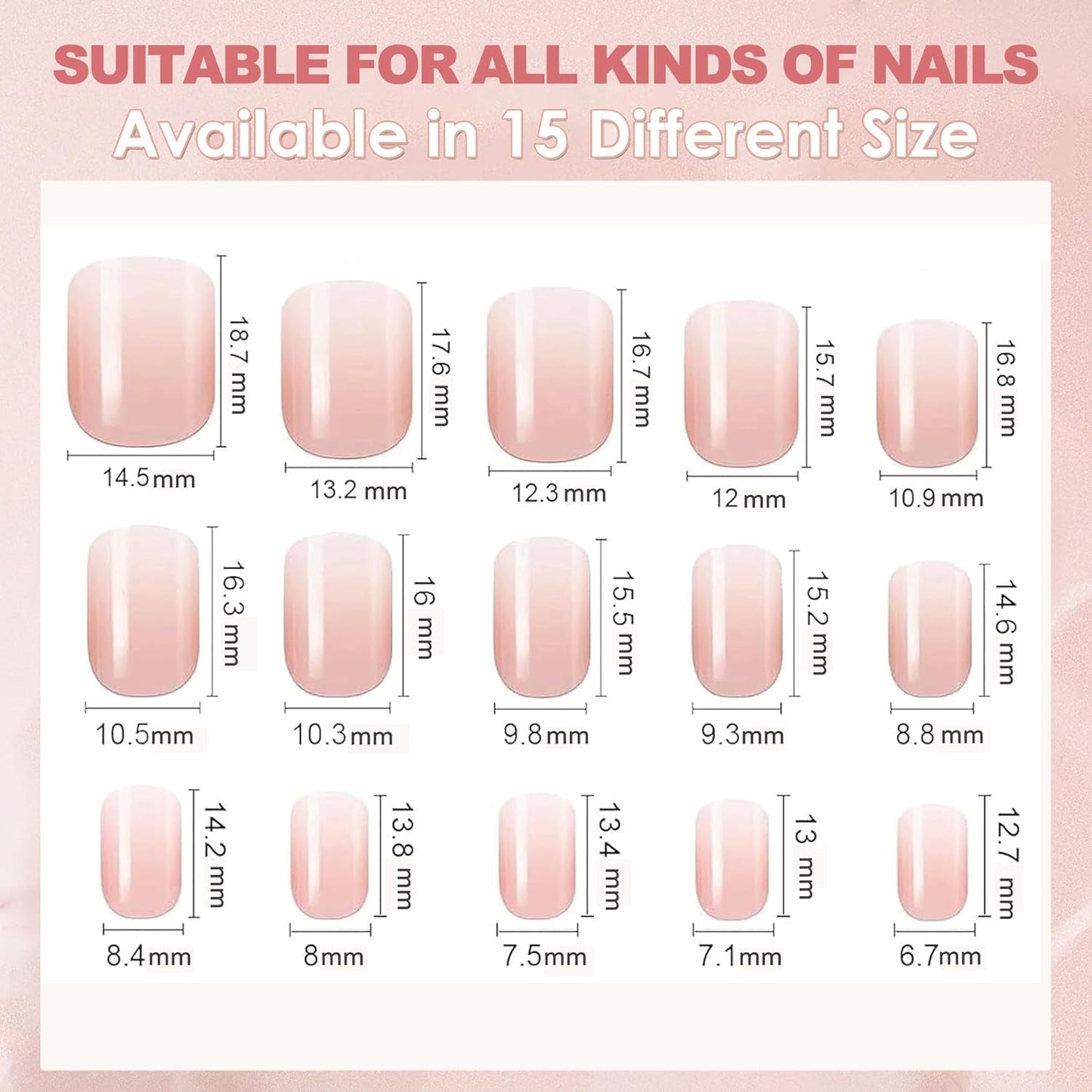 240 stuks gradiënt vierkante nagels set, naakt witte gradiënt kunstnagels voor oliepenlijm, medium ombre natuurlijke nepnagels voor vrouwen DIY (naakt vierkant)