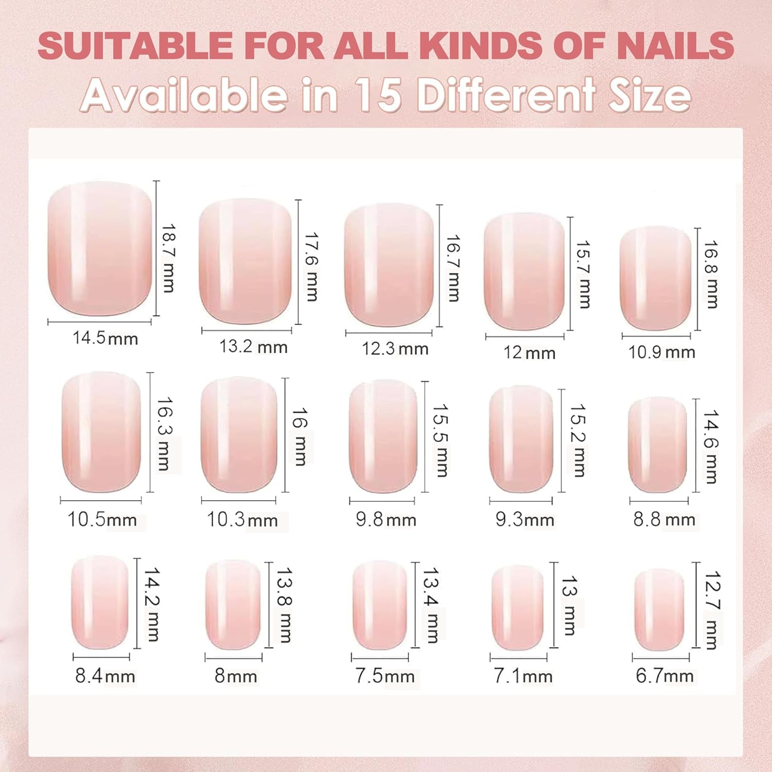 240 stuks gradiënt vierkante nagels set, naakt witte gradiënt kunstnagels voor oliepenlijm, medium ombre natuurlijke nepnagels voor vrouwen DIY (naakt vierkant)