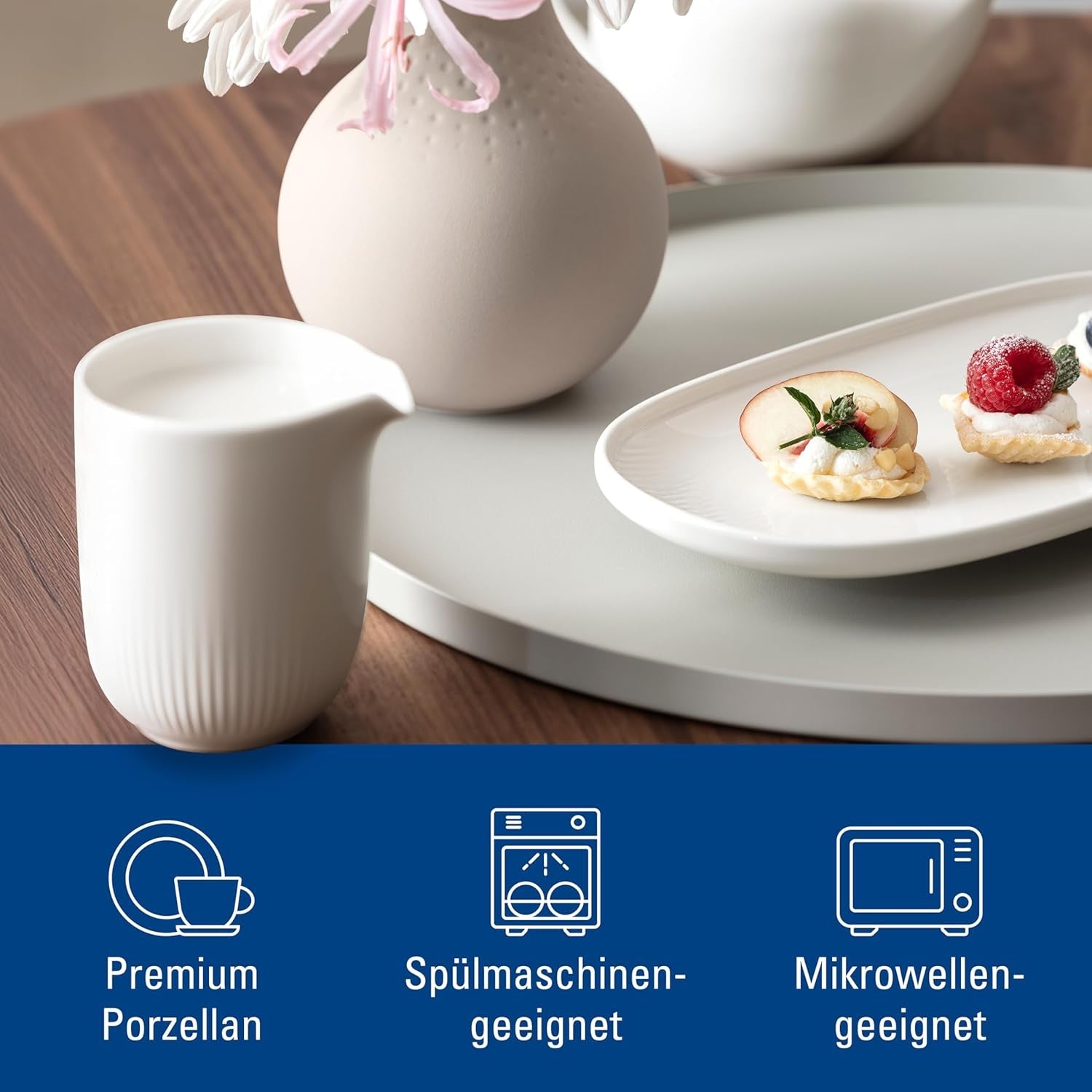 Villeroy & Boch - Afina Melkmok 170ml, Wit, Vaatwasmachinebestendig, Magnetronbestendig, Melkkaraf, Koffieaccessoire, Keramische kan, Schotel, Servies, Premium Porselein