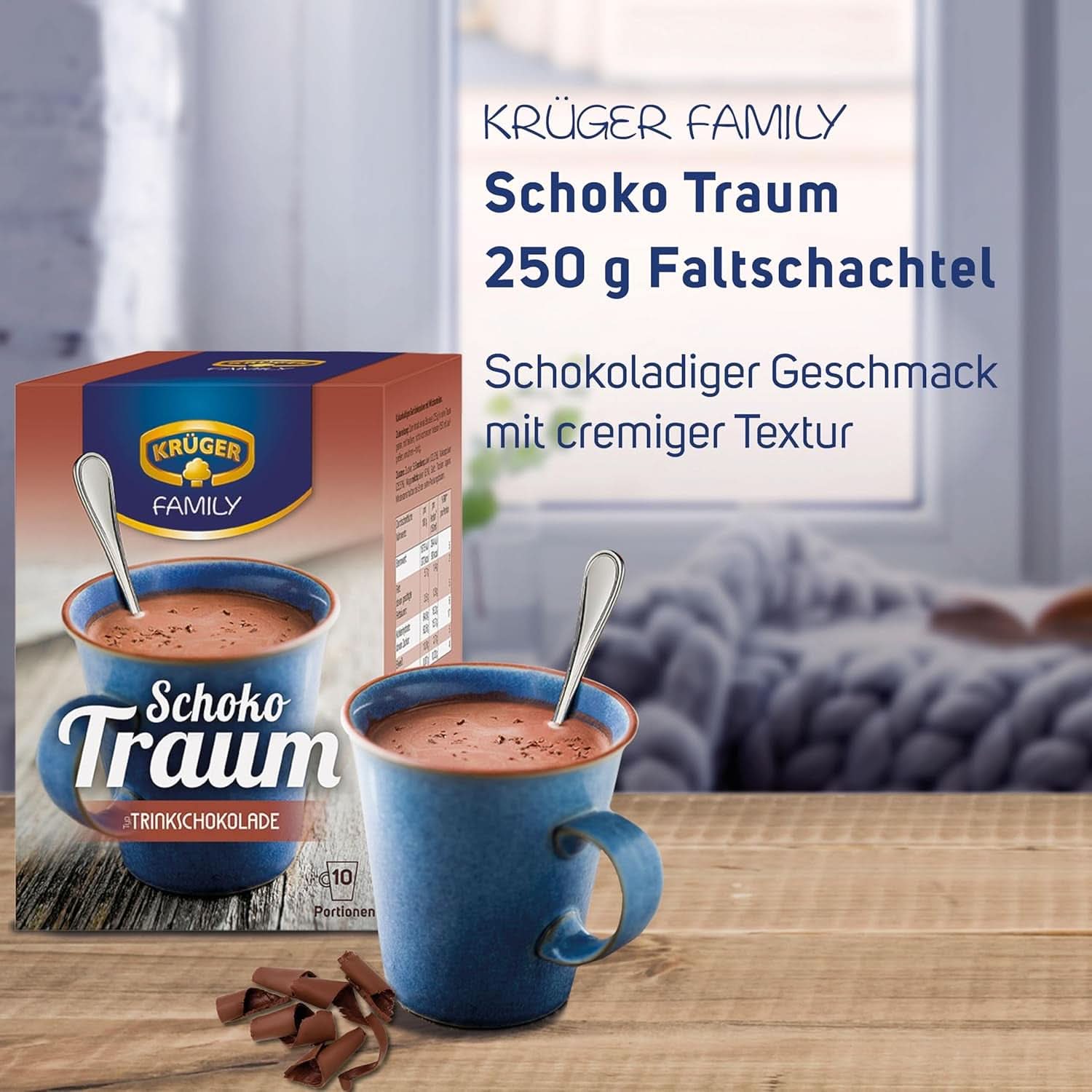 KRÜGER Family, Cacaopoeder voor warme chocolademelk, 8 dozen x 10 zakjes, 8 x 250 gram Cacao en Warme Chocolademelk Naty Shop