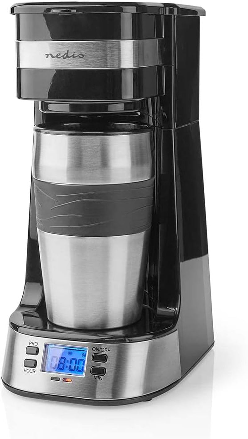 NEDIS Espressor - Gefilterde koffie - 0,4 l - 1 Kopje - Timer - Zwart/Zilver