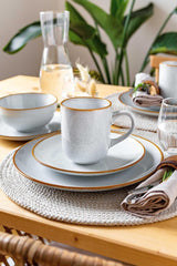 MÄSER Mabella, Vintage servies voor 4 personen, 20-delig combiservies met verfijnd reactief glazuur en fijne bruine rand, Steengoed, Grijs-Beige