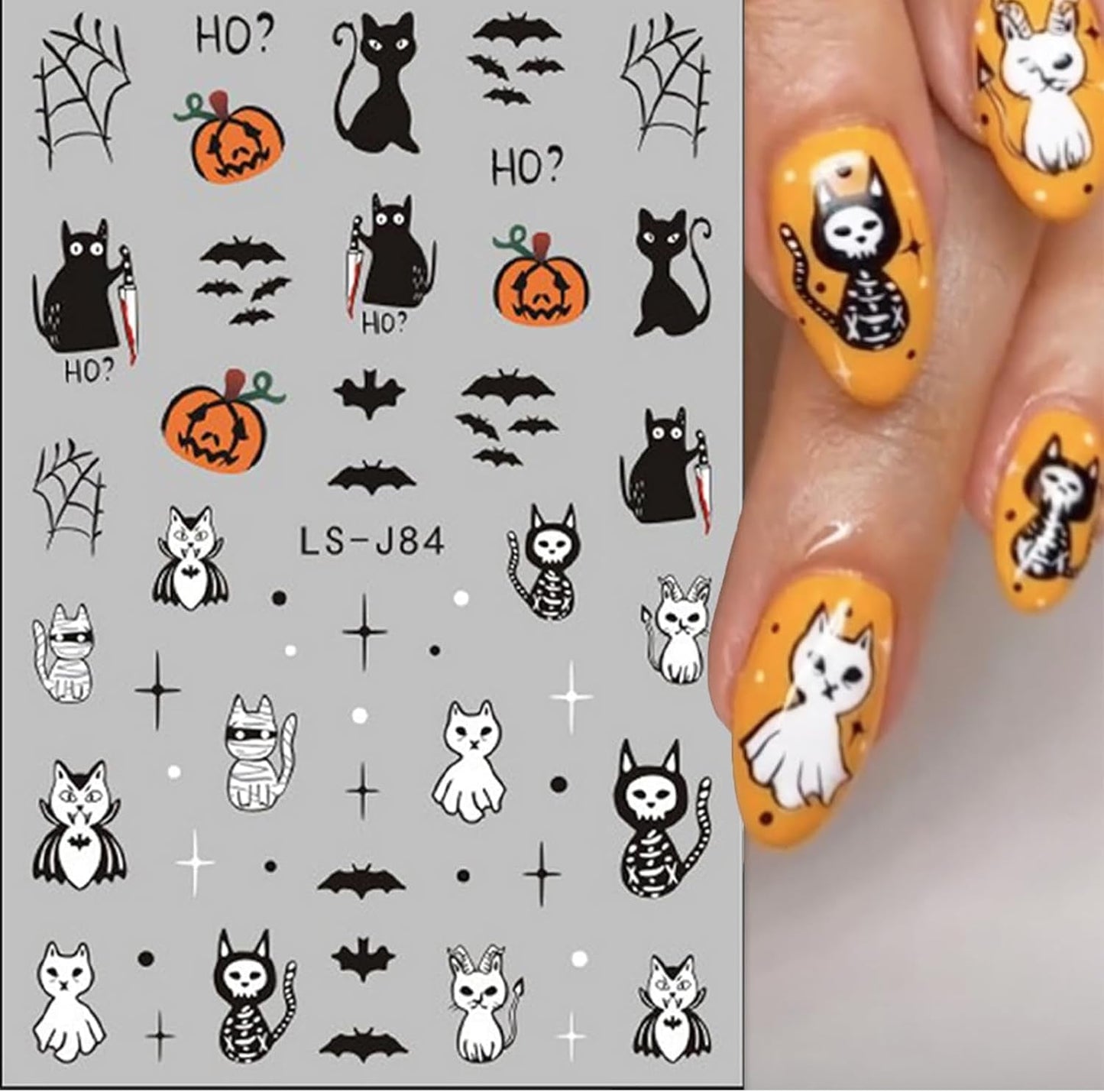 Nagelsticker Halloween, 8 Blätter Halloween Nagelsticker, Kürbis Nagelsticker, Nail Art, Nagel Charms, Nagel Zubehör, Nageldesign, Kerstmis (Typ A)
