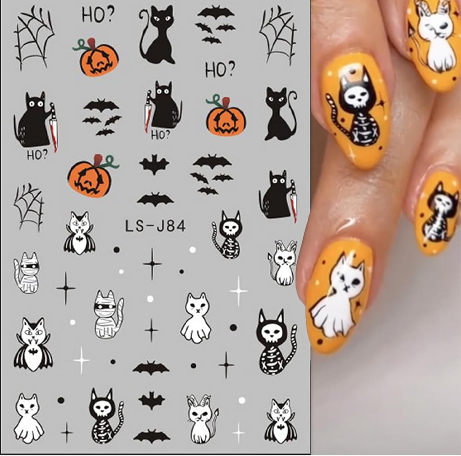 Nagelsticker Halloween, 8 Blätter Halloween Nagelsticker, Kürbis Nagelsticker, Nail Art, Nagel Charms, Nagel Zubehör, Nageldesign, Kerstmis (Typ A)