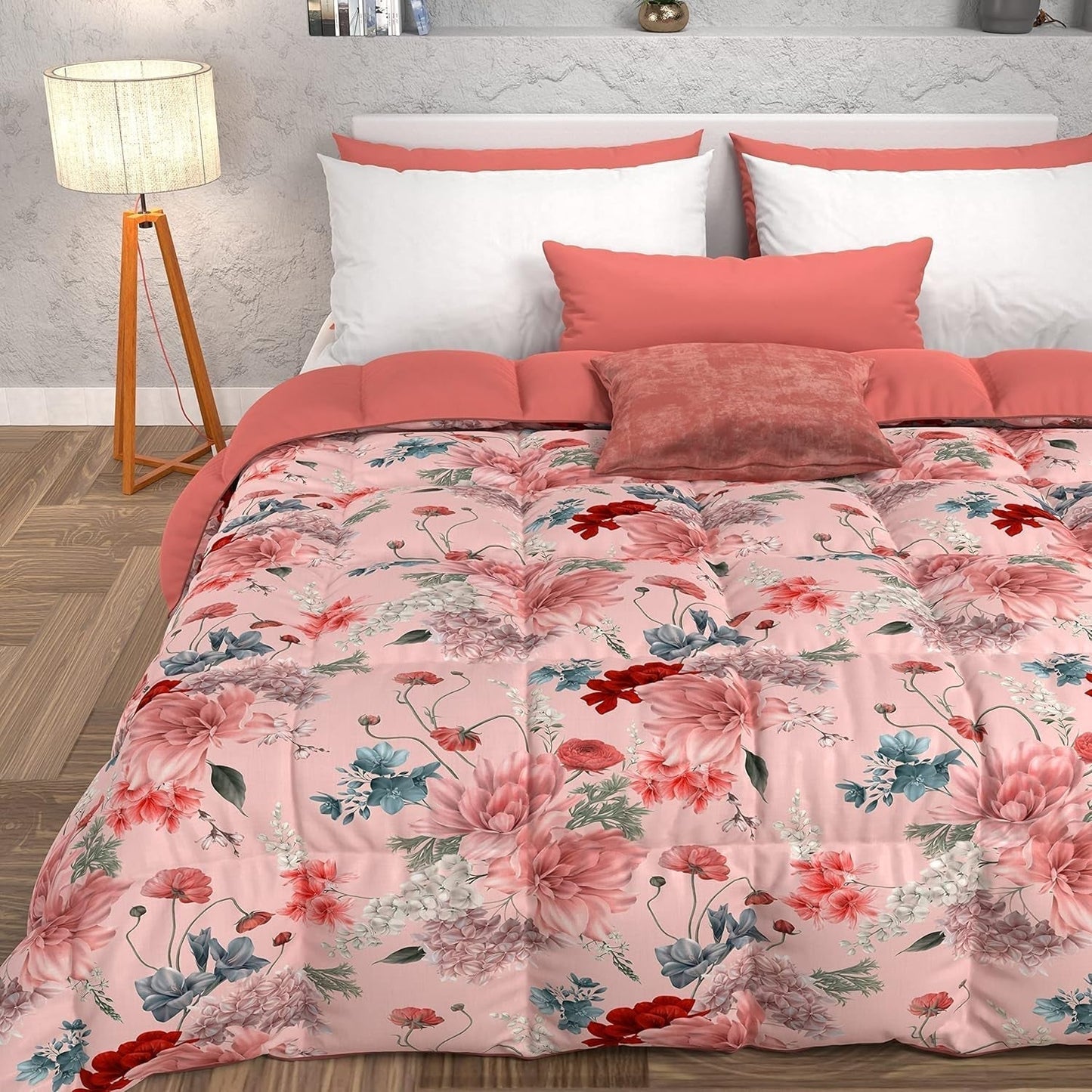 PETTI Artigiani Italiani - Winterquilt, Winterquilt, Eenvoudige quilt, Dubbelzijdig, Monocolor en digitaal printen, 100% anti-allergische microvezel, Made in Italy Quilts en quilts Naty Shop Floral 19 Powder 160 X 190 Cm