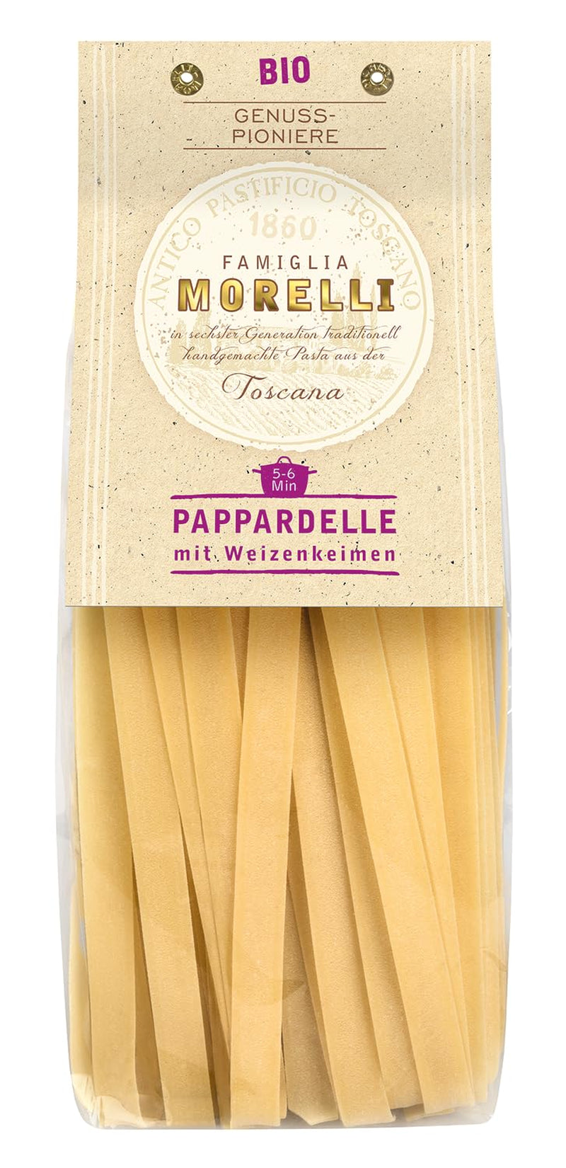 BioGourmet Pappardelle met Tarwekiemen - Biologische Brede Pasta voor Stoofschotels en Sauzen - met Extra Voedingsstoffen | 500 g Biologisch en Veganistisch