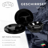 Serviesset voor 6 - 18-delig - Serviesset van opaalglas - Zwarte serviesset - Kom en bordenset - Modern serviesgoed - Borden - Serviesgoed - Serviesset voor 6 personen