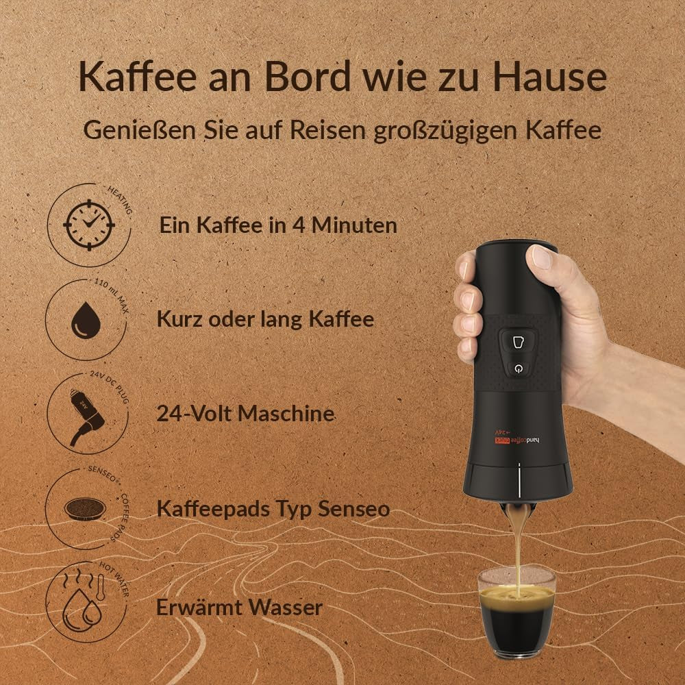 Handpresso - Handkoffiewagen 21010 | Espressomachine met Senseo capsules voor vrachtwagens 24V | 24V vrachtwagen-espressomachine, reiscapsule-espressomachine | 24V vrachtwagen-espressomachine voor op reis