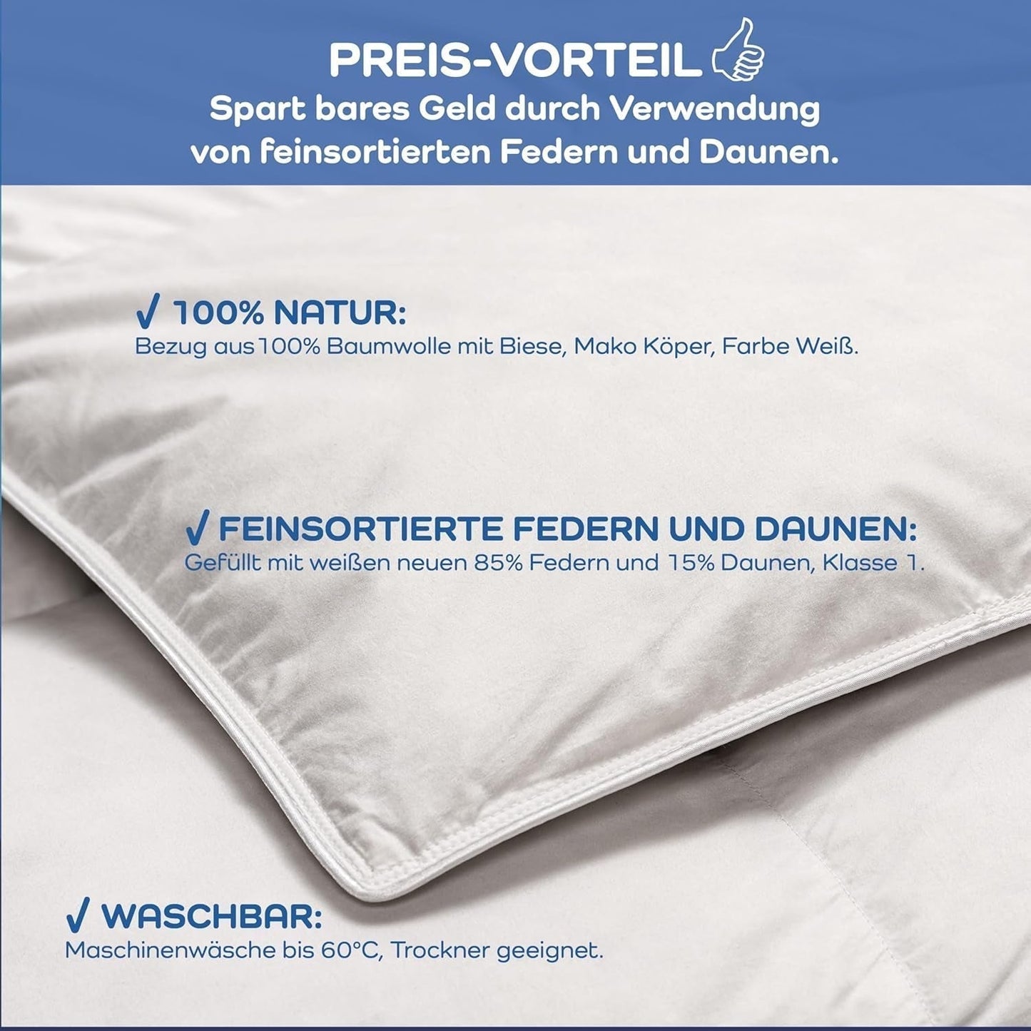 Allnights Dekbed Medium Dekbed 135X200 100% nieuwe veren en dons Allergievriendelijk Wasbaar tot 60°C Made in Germany Witte dekbedden en quilts Naty Shop