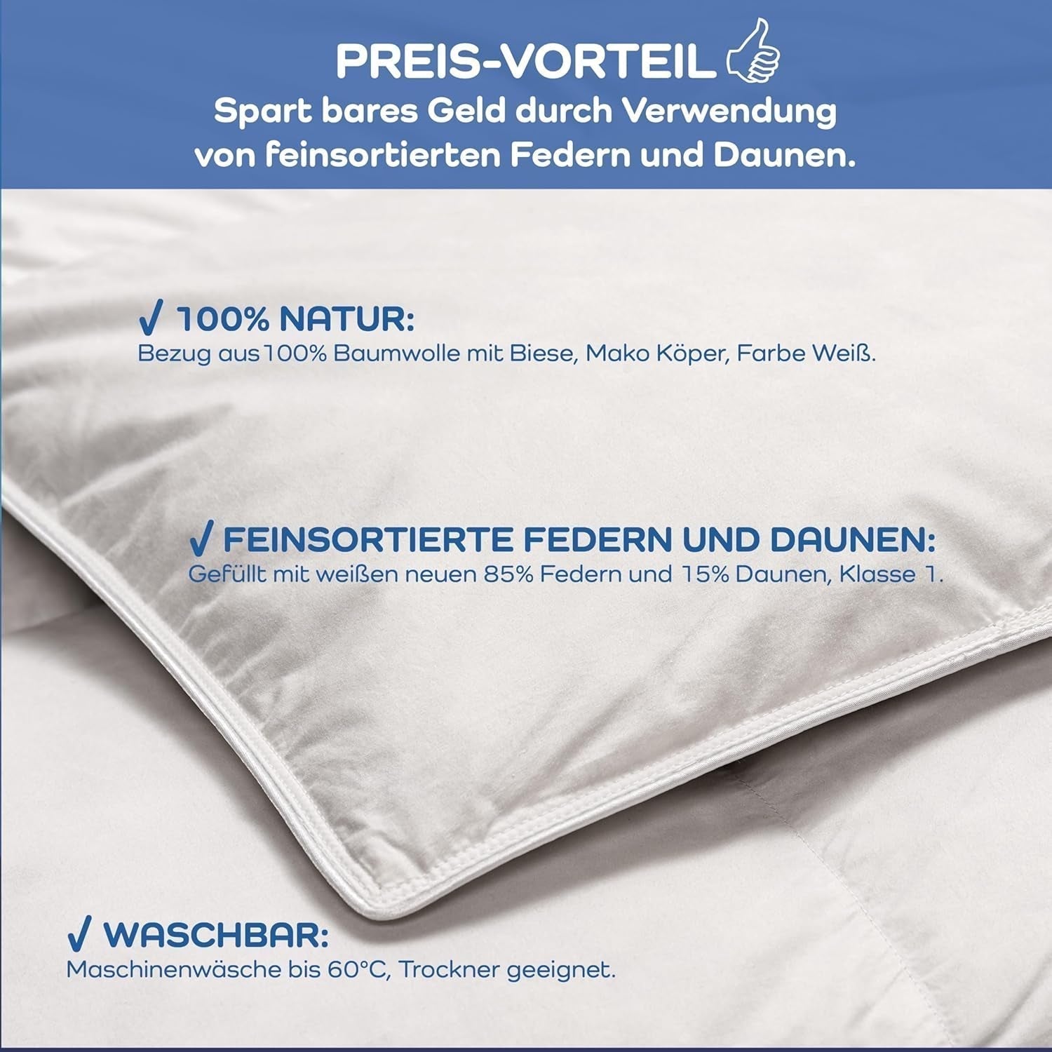 Allnights Dekbed Medium Dekbed 135X200 100% nieuwe veren en dons Allergievriendelijk Wasbaar tot 60°C Made in Germany Witte dekbedden en quilts Naty Shop
