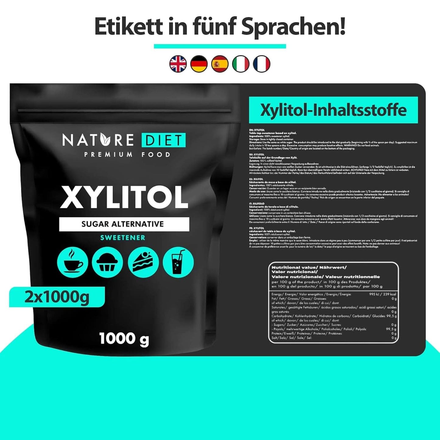 Nature Diet Xylitol, 1 kg Zoetstoffen Naty Shop