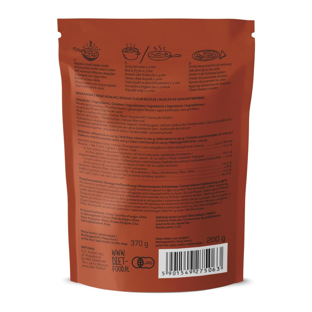 Shirataki-noedels DIEETVOEDING Koolhydraatarm Caloriearm Konjac-noedels Veganistisch eten Vetvrij Sojavrij Glutenvrij Wateroplosbare Dieetnoedels Caloriearm 200 gram