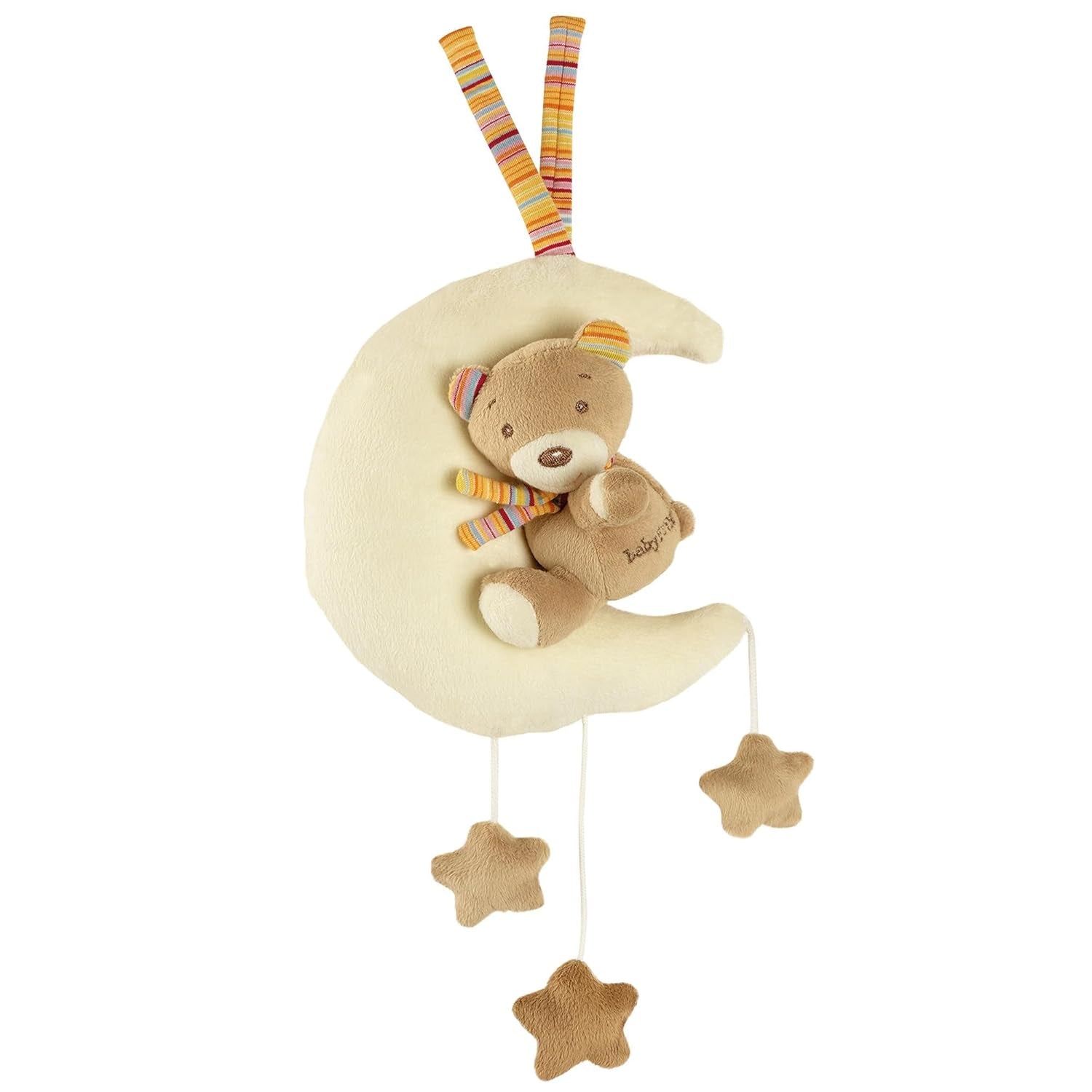 Fehn babyolifant speeldoos in de maan - borduursel "Glow-in-the-dark" met het liedje "The moon has rises" - knuffel om je te helpen in slaap te vallen - speelgoed voor kinderen onderweg en thuis - vanaf 0+ maanden Bebe Naty Shop Teddy in the Moon