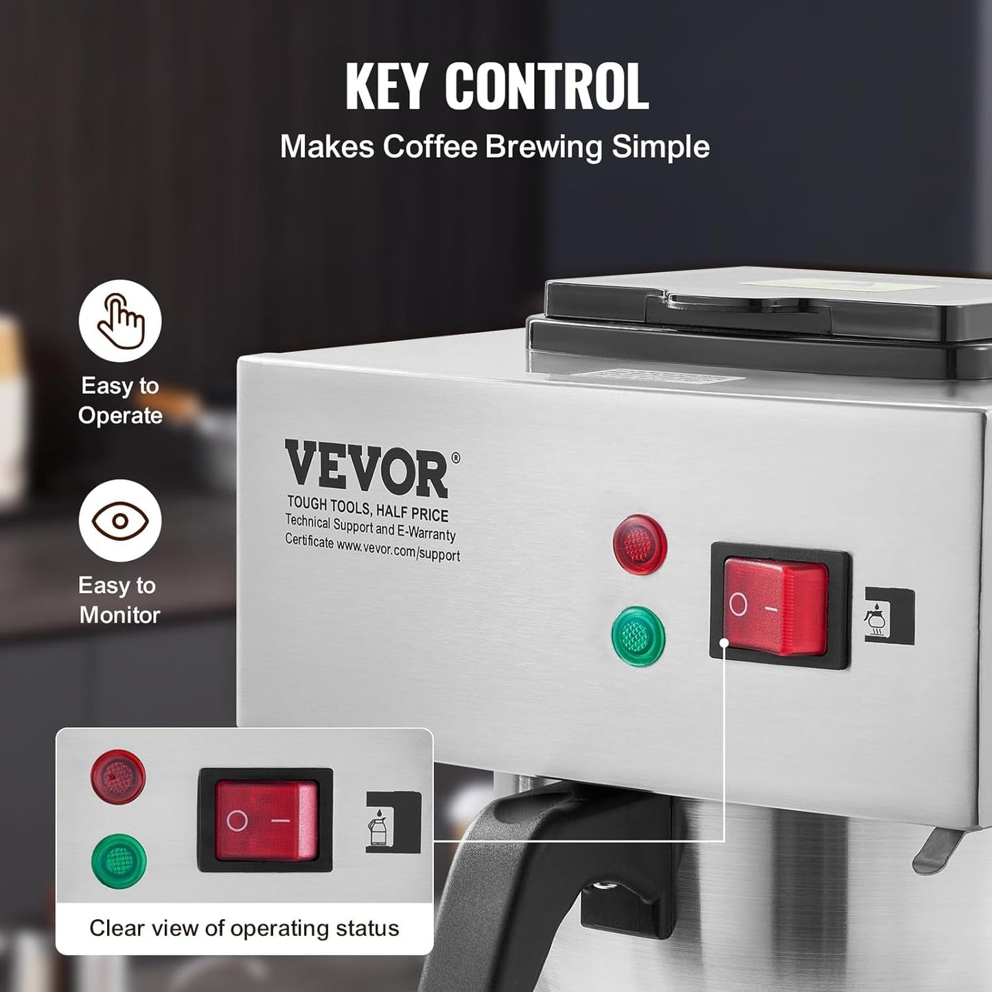 VEVOR Commerciële filter-espressomachine met 12 kopjes, 3 glazen karaffen en 3 verwarmingsplaten, roestvrijstalen espressomachine met automatische watertoevoer voor restaurant, kantoor, koffiebar