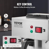 VEVOR Commerciële filter-espressomachine met 12 kopjes, 3 glazen karaffen en 3 verwarmingsplaten, roestvrijstalen espressomachine met automatische watertoevoer voor restaurant, kantoor, koffiebar
