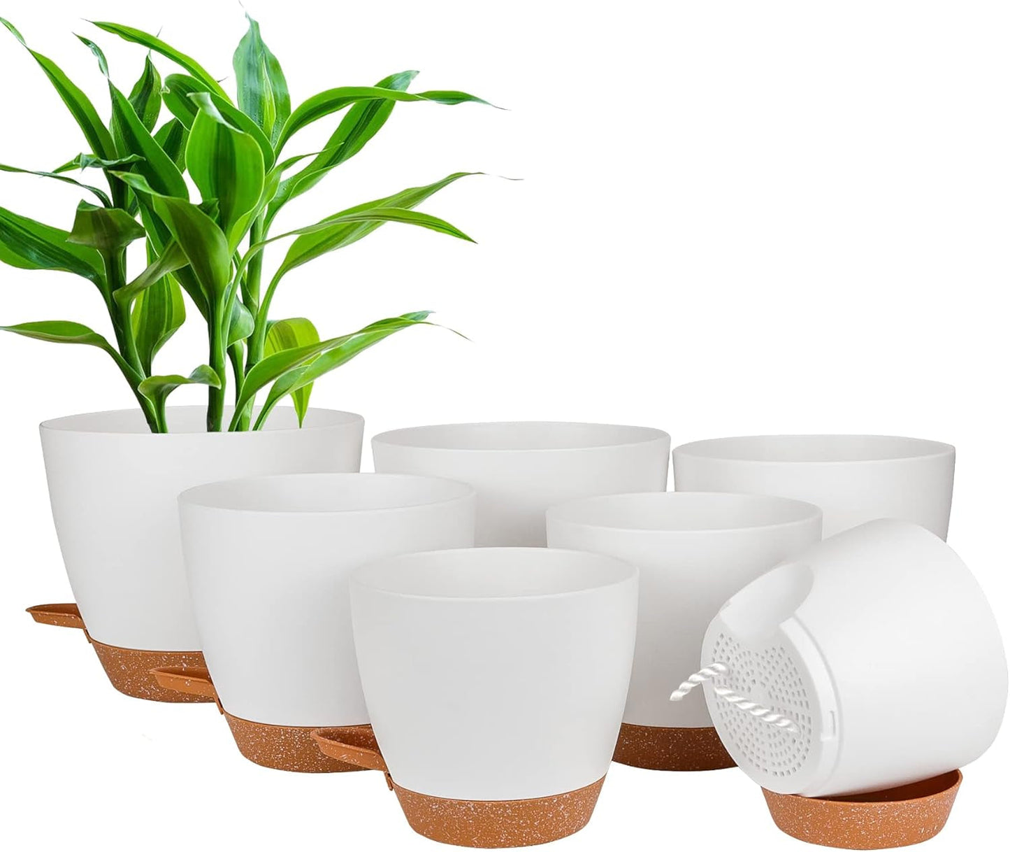 CSYY bloempotten set van 7 kunststof bloempotten met bewateringssysteem 20,3/19/17,7/16,5/15,2/14/12,7 cm zelfwater gevende potten en schotel binnen buiten