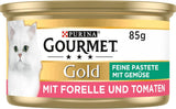 Fijne Paté Gourmet Gold met Groenten, Nat Kattenvoer met Forel en Tomaat, 12 stuks (12 x 85 g)