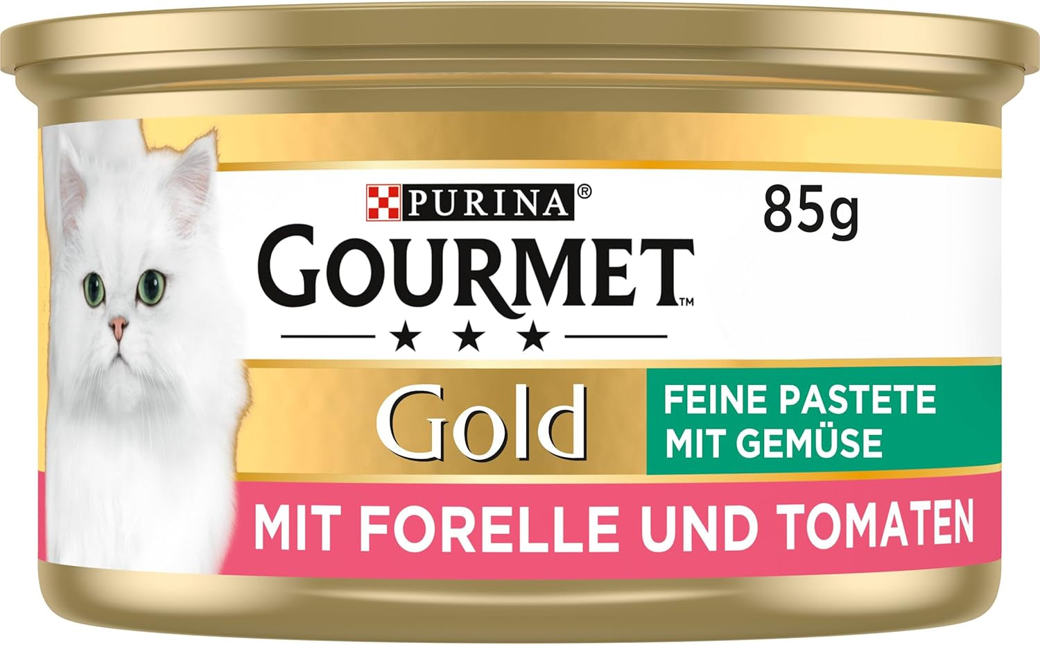 Fijne Paté Gourmet Gold met Groenten, Nat Kattenvoer met Forel en Tomaat, 12 stuks (12 x 85 g)