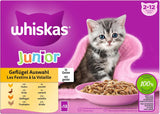 WHISKAS Junior natvoerzakjes, multipack, selectie van gevogeltevlees in gelei, 12 x 85 g