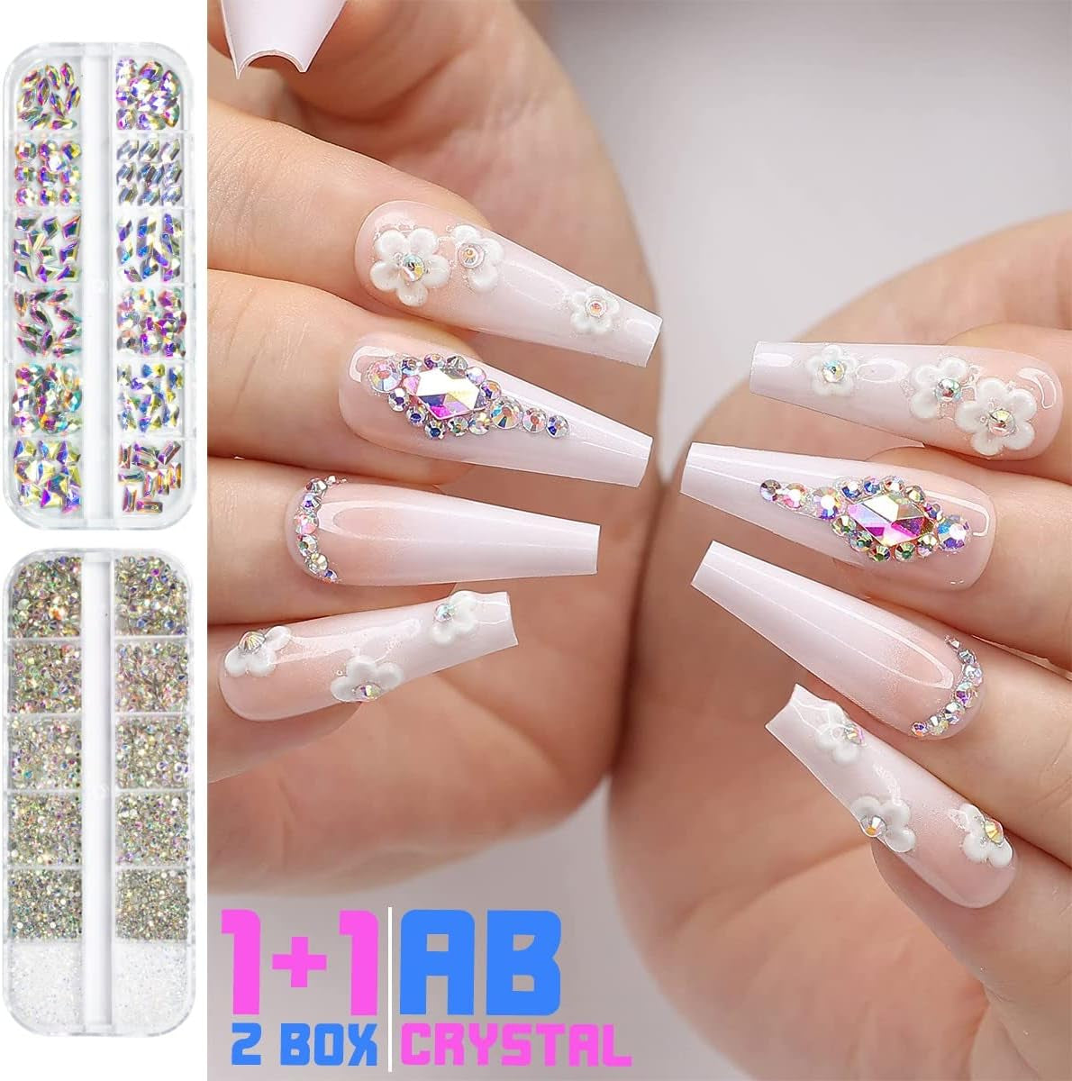 2630 stuks AB kristal fonkelende stenen voor nagels, 120 12 soorten grote fonkelende stenen + 2510 6 maten ronde K9 glazen stenen voor nagels, strass steentjes, nagelontwerpen, nagelbedels voor gezichtskunst