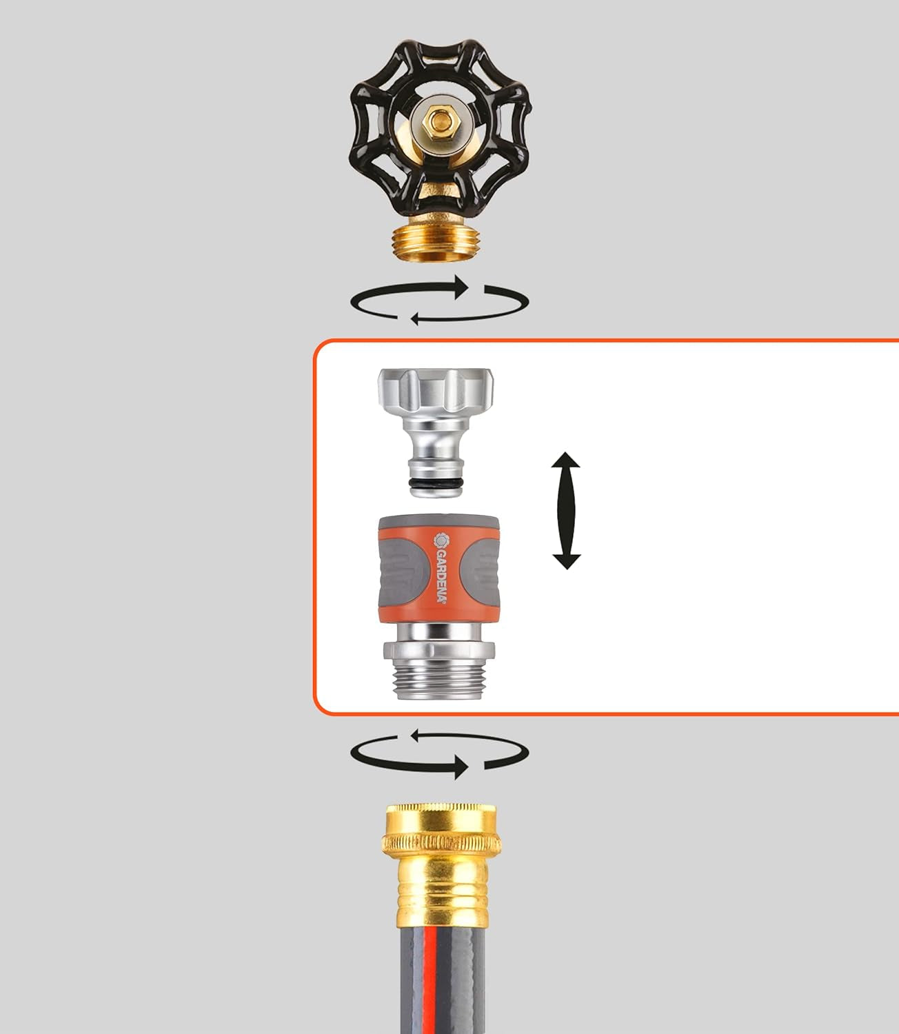 Gardena 39042-M metalen snelkoppelingsstartset voor tuinslangen, snelkoppelingen en accessoires in enkele seconden, 4-delig inclusief lekvrije adapters voor stekker en stopcontact