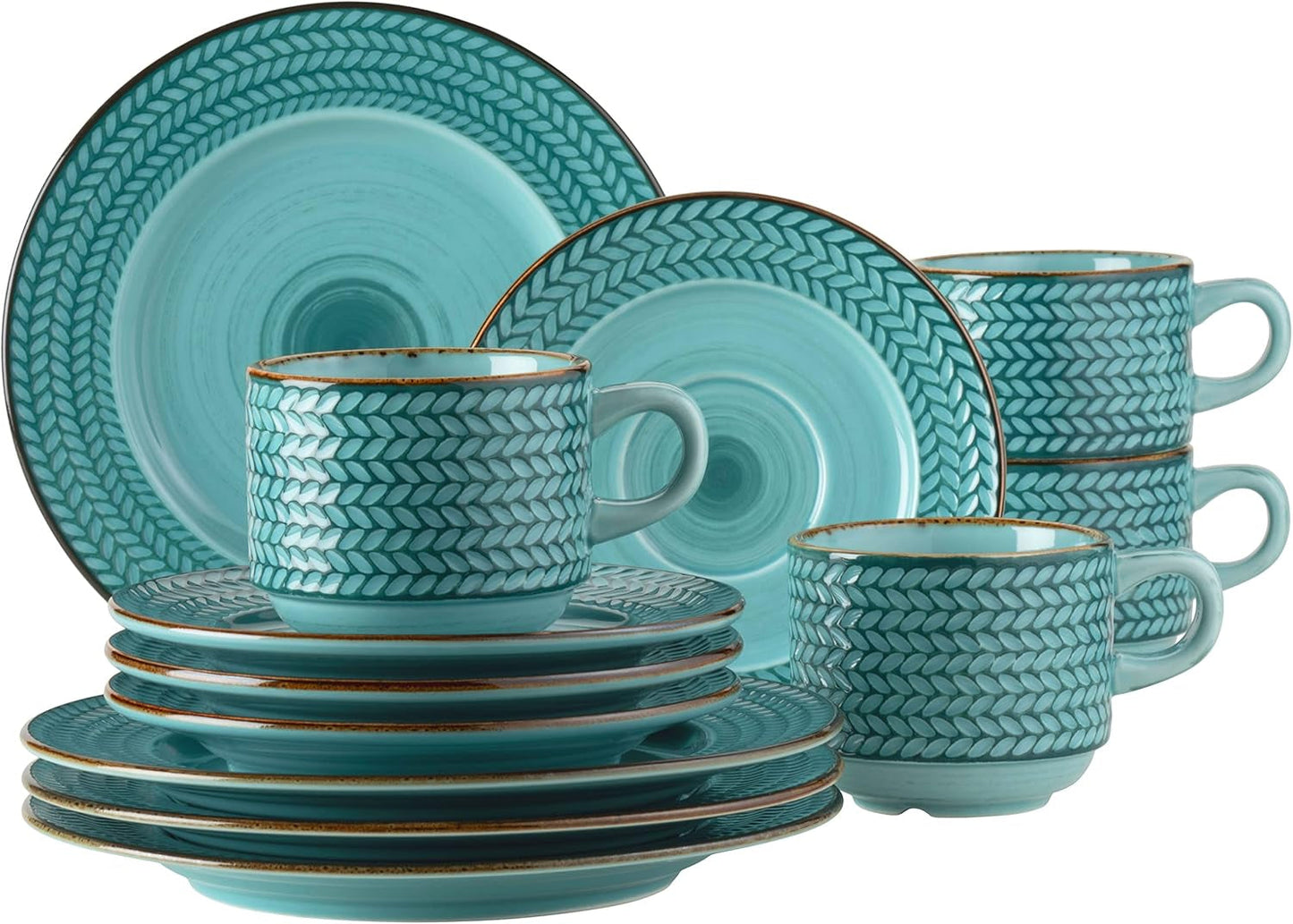 Prospero Premium koffieset voor 4 personen, restaurantkwaliteit, 12-delig modern koffieservies in unieke vintage stijl, duurzaam porselein, blauw